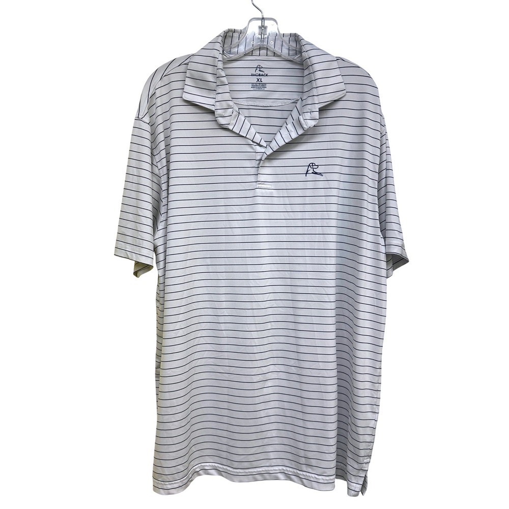 Rhoback Polo Shirt Men XL White Captain Stripe Performance Golf Athletic Stretch